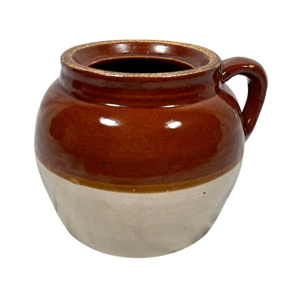 VINTAGE Robinson Ransbottom Crown 2-Toned Stoneware Bean Pot with Handle - Picture 2 of 8
